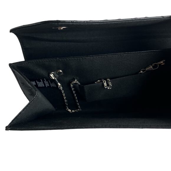 Ostrich Flap Envelope Bag Black Textured Vegan Leather Chain Strap Multiway - Picture 7 of 16